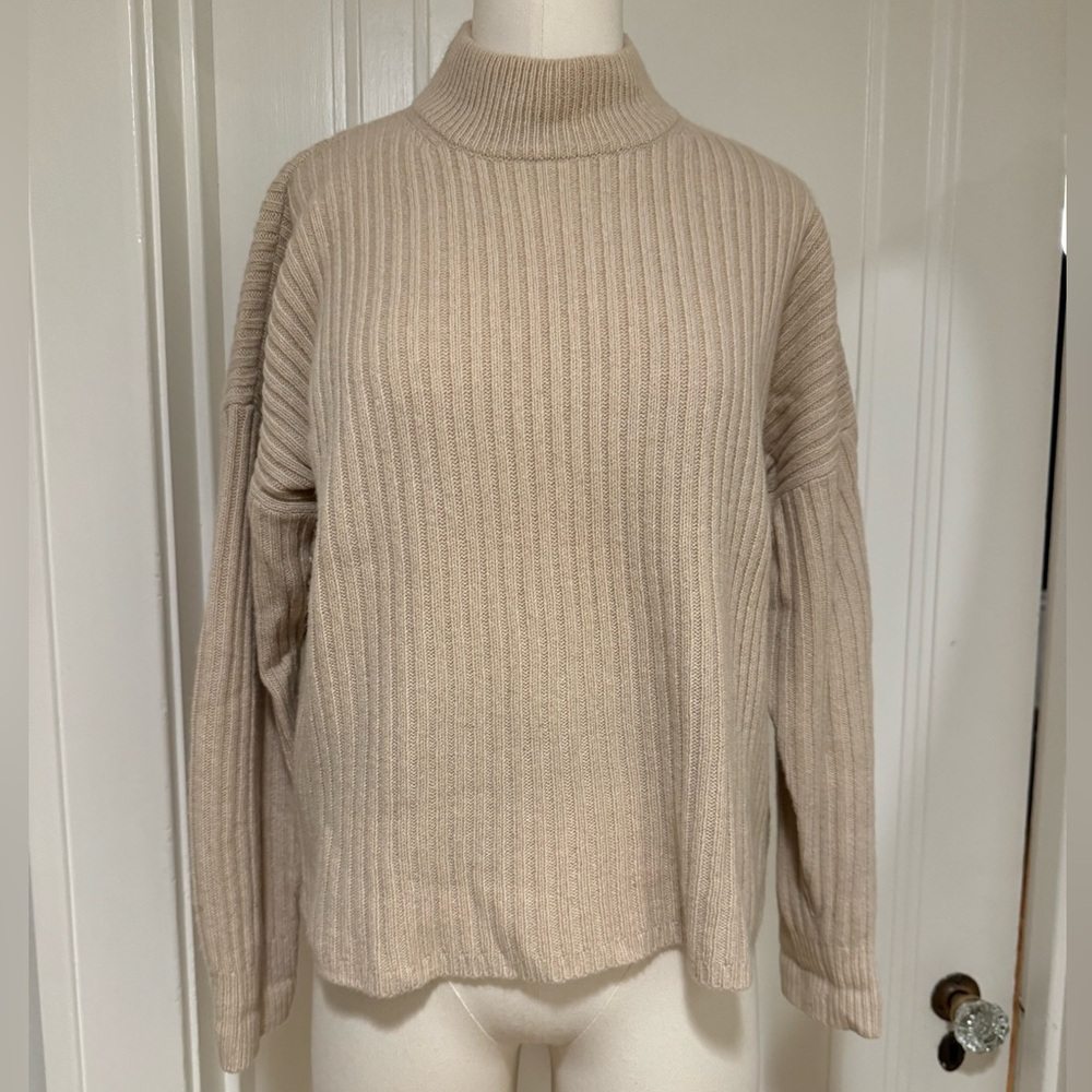 Donegal (Re)sourced Cashmere Ribbed Mockneck Pullover Sweater Size Small